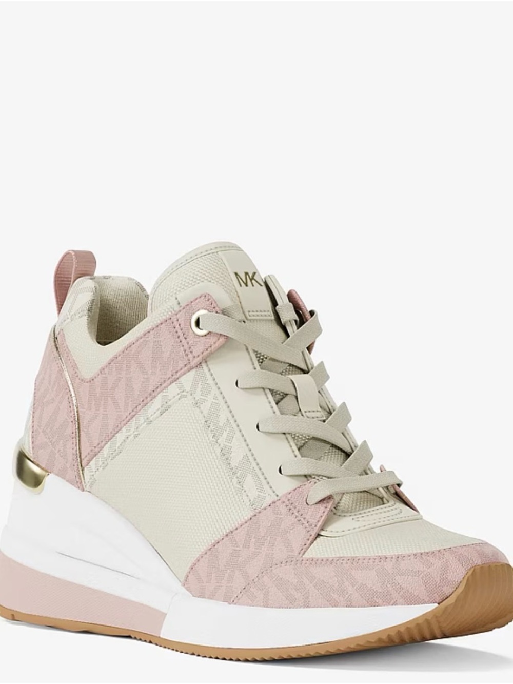 Michael Kors Pink and Cream Wedge Lace-Up Sneaker